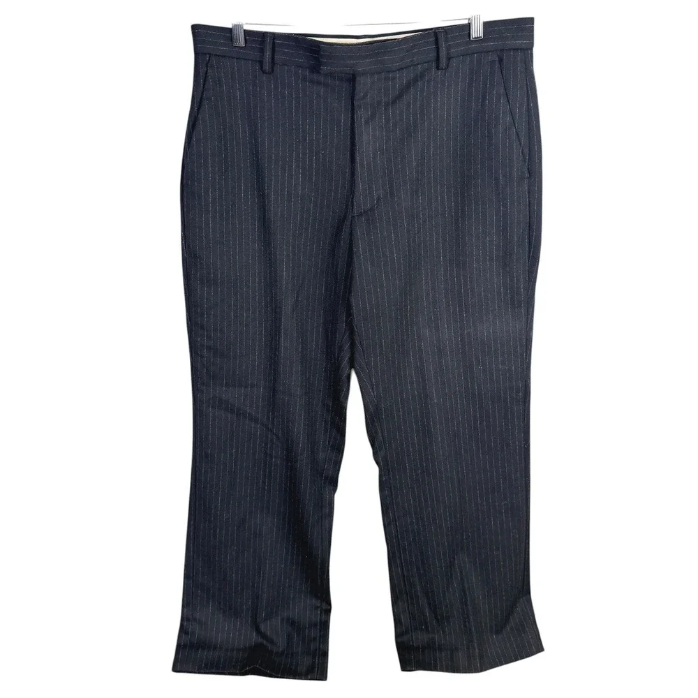 Vintage Banana Republic Wool Pinstripe‎ Pants Mens Actual 36x30 Black Flat Front